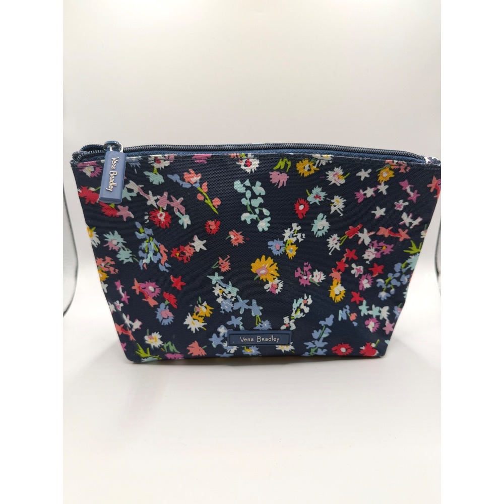 Vera Bradley Cosmetic Bag Women OS Navy Blue Excellent Floral Canvas Zip Pouch